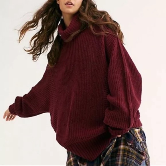Free People Ribbed Tunic Sweater Cocoa Pullover - Picture 3 of 3